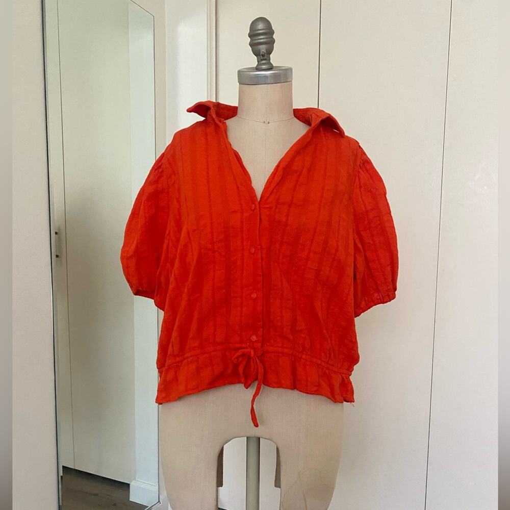 Broadway 38 Orange Women’s Casual Button Down V-neck Relaxed Fit Blouse Shirt XL
